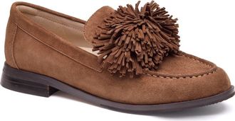 Johnston & Murphy Gillian Pom Pom Loafer in Brown Kid Suede at Nordstrom, Size 6.5