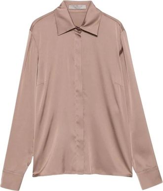 D.exterior Overhemden, Dames, Bruin, S, Satijn, Satijnen blouse met lange mouwen