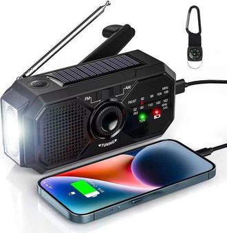 OEM Radio De Emergencia Solar De Cuerda Con Bater&iacute;a - Cargador Usb Para Tel&eacute;fono - Bater&iacute;a Externa Solar - Linterna - Negro