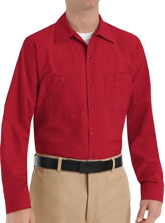 Red Kap Mens Industrial Work Shirt, Regular Fit, Long Sleeve Utility Button, XXL Tall Red