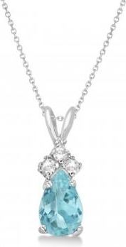 Allurez Pear Lab Aquamarine & Lab Grown Diamond Solitaire Pendant 14k White Gold (0.75ct)