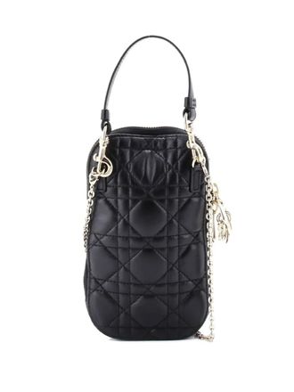 Dior Lady Dior Phone Holder on Chain Cannage Quilt Lambskin crossbody bag - Nero