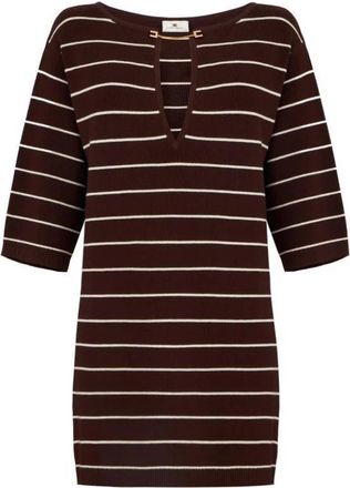 Elisabetta Franchi Kleedjes, Dames, Bruin, XL, Mini Gebreide Jurk