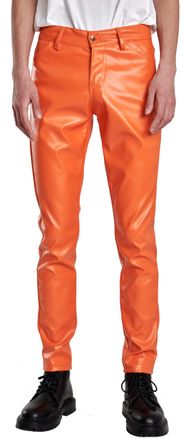 Feoya Mens Slim Fit Leather Trousers Stretch Elastic Faux PU Pencil Pants Wet Look Straight Leg Trousers for Motocycle Biker Dance Bar Nightclub Stage Show 