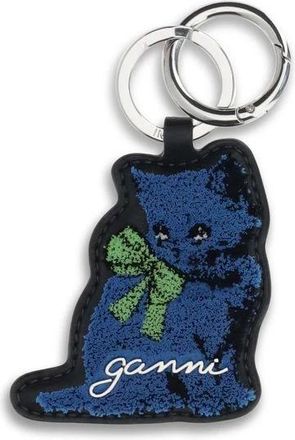 Ganni Kitty Keyring - Dames - Sleutelhangers & Tashangers - Blauw - ONE Size - Leer - Accessoires