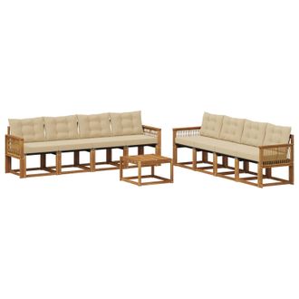 vidaXL Conjunto De Sof&aacute;s De Exterior Con Coj&iacute;n 9 Pcs Natural Y Beige Vidaxl