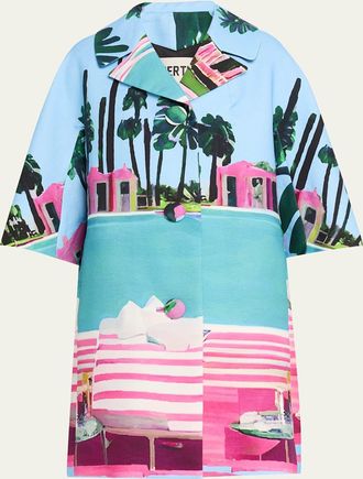 Libertine - Libertine Poolside Printed 3/4-Sleeve Single-Breasted Coat