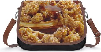 Generic Waffle1 with Fried Chicken Crossbody Bag Womens Handbag PU Message Bags Shoulder Purse with Adjustable Strap