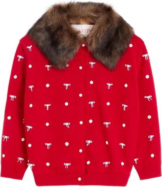Valentino Garavani embellished wool cardigan - women - Virgin Wool/Polyester/Cotton/Silk/Acetate/Lamb Fur - S - Red
