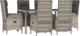 vidaXL Set Comedor Jard&iacute;n 7 Pzas Y Cojines Rat&aacute;n Sint&eacute;tico Gris Vidaxl