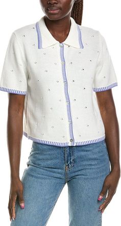 CeCe by Cynthia Steffe Cece Pointelle Collar Knit Shirt