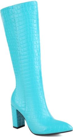 Generic Green,9.5 UK,Womens Leather PU Knee High Boots Pointed Toe Chunky Block Heel Tall Boot Side Zipper Party Club Fall Winter Dress Shoes