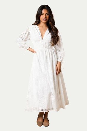 Oasis Petite Front Puff Sleeve Midi Dress in White at Nordstrom, Size 10