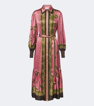 Alemais Al&eacute;mais Lacey belted printed silk satin shirt dress