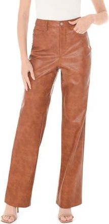 Wayf Faux Leather Straight Leg Pants in Brown at Nordstrom Rack, Size X-Small