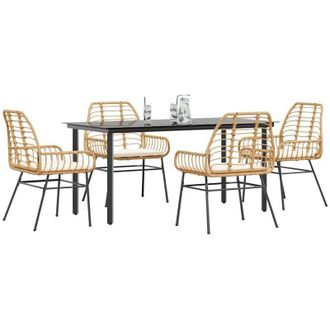 vidaXL Vidaxl - Juego De Comedor Jard&iacute;n 5 Piezas Cojines Rat&aacute;n Sint&eacute;tico Marr&oacute;n