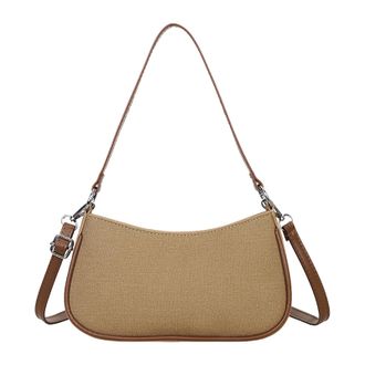 Generic Women PU Retro Shoulder Bag Color Blocking Hobo Handbag for Daily Use (Khaki)