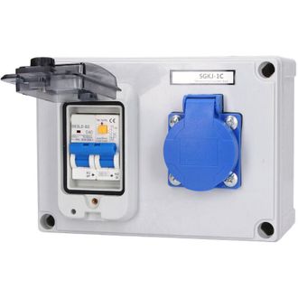 Elle Enchufe Mural Est&aacute;ndar Alem&aacute;n 200-250v 40a 1p + N Rcd - Pl&aacute;stico Abs Resistente A Impactos - Para Obras Y Jardines