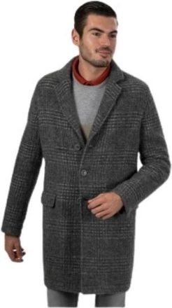 Herno Grijze geruite wollen jas - Heren - Mantel - Grijs - XL - Wol - Jassen