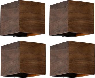 QAZQA R&uacute;stico Set De 4 L&aacute;mparas De Pared Inteligentes Madera Nogal Con Wifi G9 - Transfer /acero Cuadrada Adecuado Para Led Max. 1 X 2.5 Watt - Qazqa