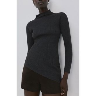 Mango Asymmetric Hem Mock Neck Sweater in Charcoal at Nordstrom, Size Xx-Small