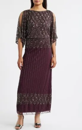 Pisarro Nights Beaded Blouson Split Sleeve Gown in Wine at Nordstrom Rack, Size 10