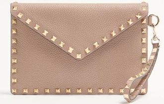 Valentino Garavani Pouch Rockstud In Vitello Granato Donna POUDRE UNI
