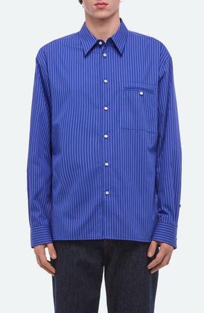 Helmut Lang Relaxed Fit Stripe Button-Up Shirt in Royal Blue Multi at Nordstrom, Size Medium