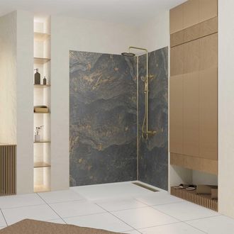 Aurlane Pack 2 Paneles Murales Piedra venus 120+90x210cm + Perfiles De Acabado Y Angular Oro Cepillado