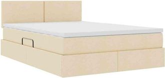 vidaXL Bed with LED Strip Lights Creme 140 x 200 cm Fabric vidaXL