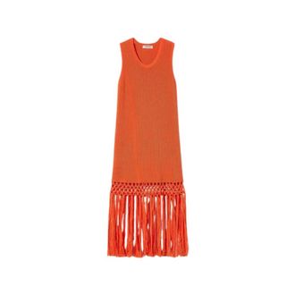 Twinset Gebreide Jurk met Franjes - Dames - Casual kleedjes - Rood - S - Katoen - Kleedjes