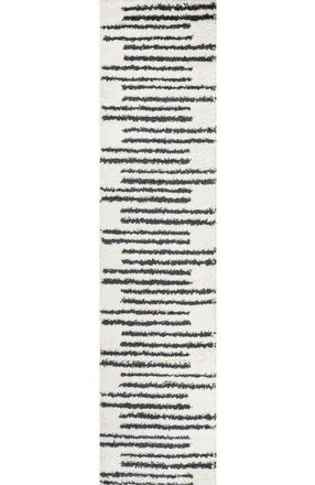 Jonathan Y Designs Petra Stripe Geometric Shag Area Rug in White/gray at Nordstrom, Size 2Ft 0In X 8Ft 0In