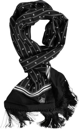 Dolce & Gabbana Sciarpa Uomo in Seta Nera con Frange Stampate - - Accessories - unisex - Nero - ONE SIZE