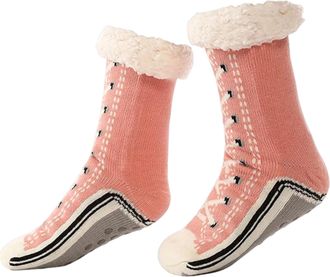 Generic Ultra-Thick Slipper Home Socks, Knitted Cashmere Slipper Socks with Grippers for Women Men, Winter Warm Non Slip Cozy Fuzzy Slippers (Pink)