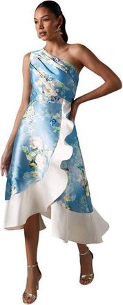 Coast One Shoulder Ruffle Midi Dress in Light Blue at Nordstrom, Size 8