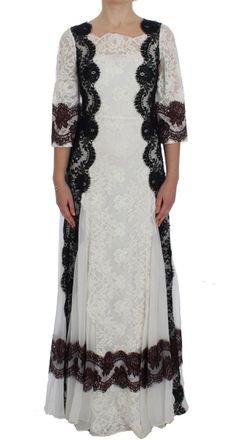 Dolce & Gabbana Womens Lace Maxi Dress Boat Neck 34 Sleeves - Ivory Silk - Size EU 34 (Womens)