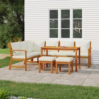 vidaXL Juego Comedor Jard&iacute;n Y Cojines 7 Piezas Madera Maciza Acacia Vidaxl