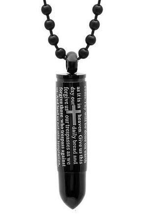 Steeltime Mens Lords Prayer Bullet Pendant Necklace in Black at Nordstrom Rack