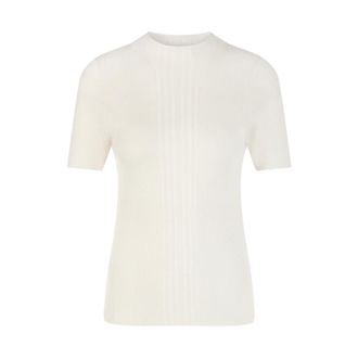 Marc Cain Lichte Pullover met Ronde Hals en Korte Mouwen - Dames - Truien - Wit - Maat: 2XL Wol