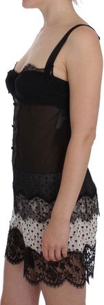Dolce & Gabbana Womens Black Silk Floral Lace Lingerie Top Elastane