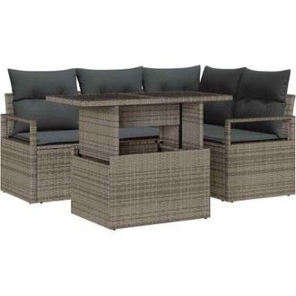 vidaXL Garden Sofa Set with Storage 5 pcs Grey Poly rattan vidaXL