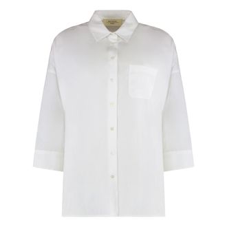 Max Mara Overhemden, Dames, Wit, S, Katoen, Giralda Flared Poplin Shirt