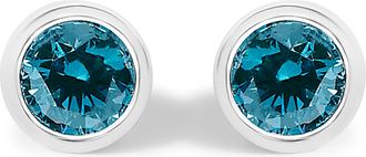 House of Brilliance 14K Gold Bezel Set Lab Grown Blue Diamond Solitaire Stud Earrings