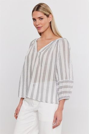 Velvet Womens by and Regular Fit V-Neck Puff Sleeve Blouse in Cream - Size 8 UK