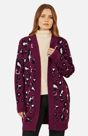 Yumi Animal Intarsia Long Cardigan in Burgundy at Nordstrom, Size Medium