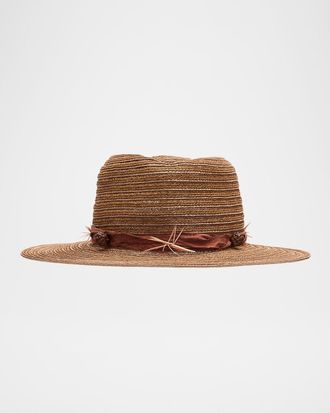 Gigi Burris Millinery Noelle Feather-Embellished Straw Hat