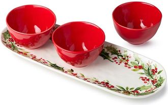 Certified International Holly & Vines 4Pc Tray With Bowls