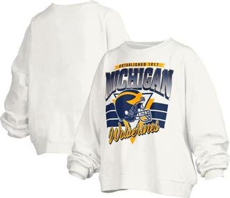 Pressbox Womens Pressbox White Michigan Wolverines Janice Retro Logo Oversized Pullover Sweatshirt at Nordstrom, Size Xx-Large