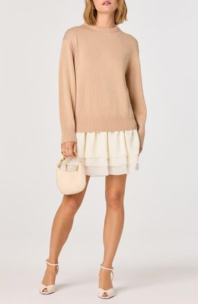ASTR the Label Kalyn Mixed Media Long Sleeve Minidress in Light Taupe Cream at Nordstrom, Size Small
