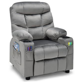 Costway Costway Recliner Chair Velvet Fabric Adjustable Sofa Chair Gaming Lounge Chair in Grey